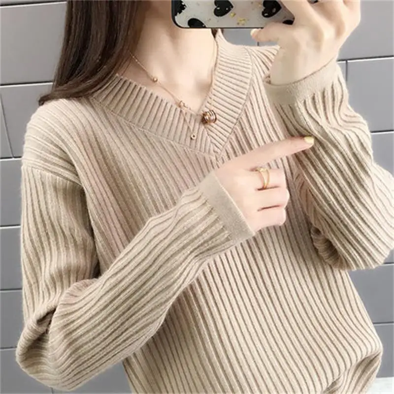 

V-Neck Long Sleeve Solid Casual Fall Winter Top Gray