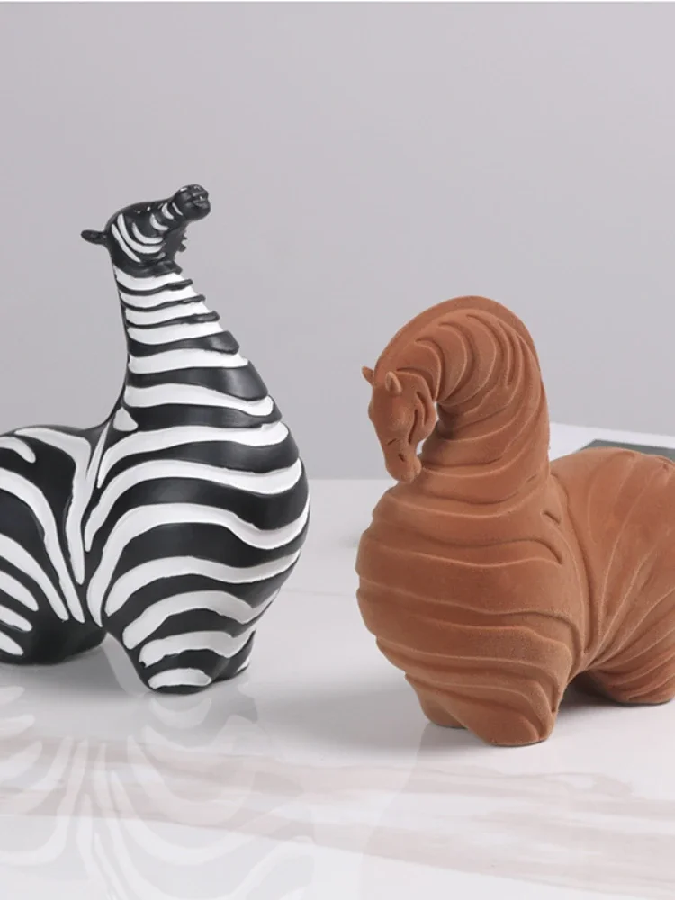 Home decoration cute flocking horse home jewelry ornament living room wine cabinet model