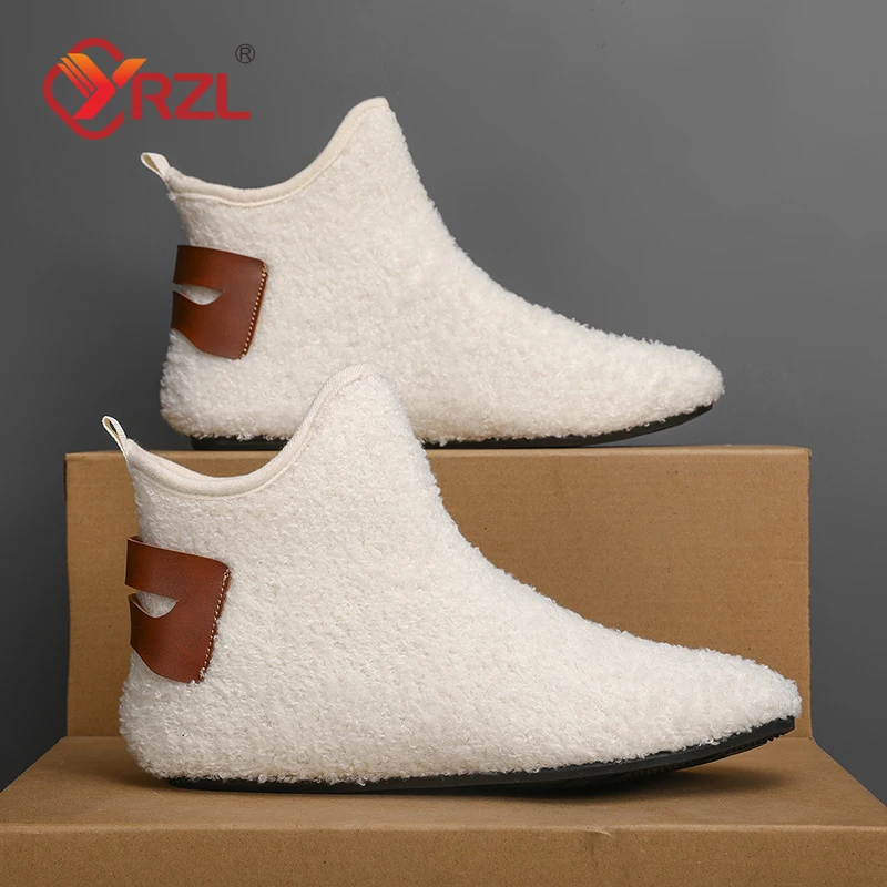 YRZL Winter Cotton Shoes Men Ankle Boots Warm Slip on Lightweight Slippers Plush Indoor Loafers