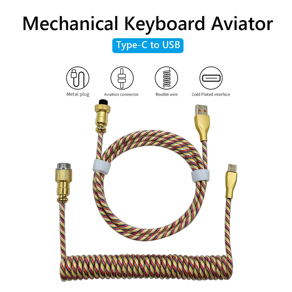 

Type C USB Cable Mechanical Keyboard Coiled Spring Wire Spiral Paracord Aviator Data Cable RGB Customized Aviation Connector