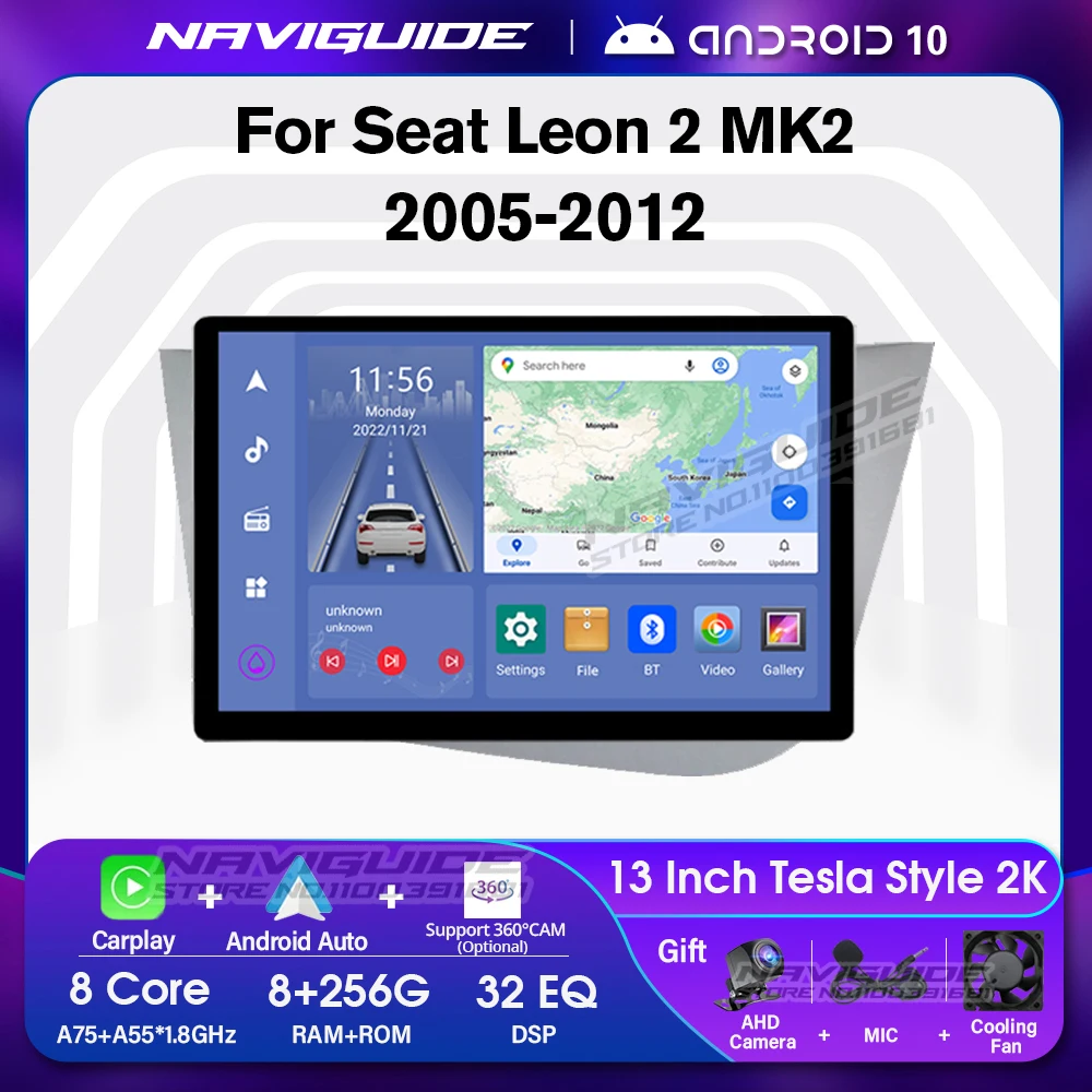 

Автомобильный радиоприемник NAVIGUIDE, 13 дюймов, 1920*1200P, для Seat Leon 2 MK2 2005-2012, автомобильный стереоприемник, GPS-навигация, мультимедийный видеоплее...