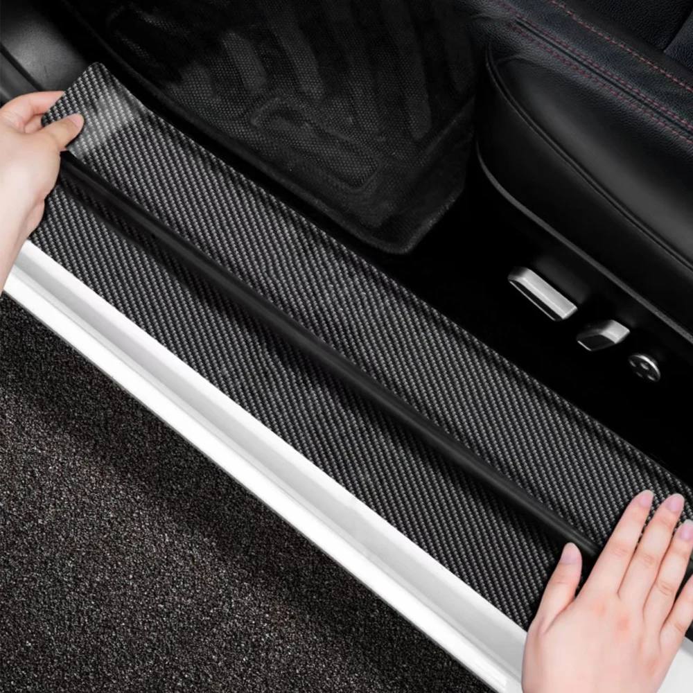 

4 шт., защитная Накладка на порог автомобиля, из углеродного волокна