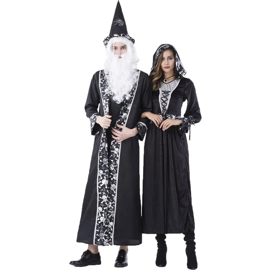 

Skull Wizard Sorcerer Costume Robe Gown for Men Sorceress Cosplay for Women Purim Carnival Halloween Costumes