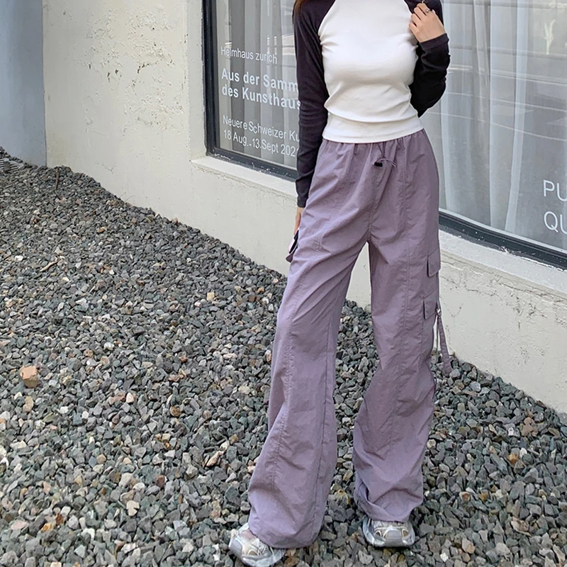 

Осенние брюки-карго на шнуровке, уличная одежда с высокой талией, свободные однотонные брюки с широкими штанинами, женские шикарные мешковатые брюки для женщин, 2023