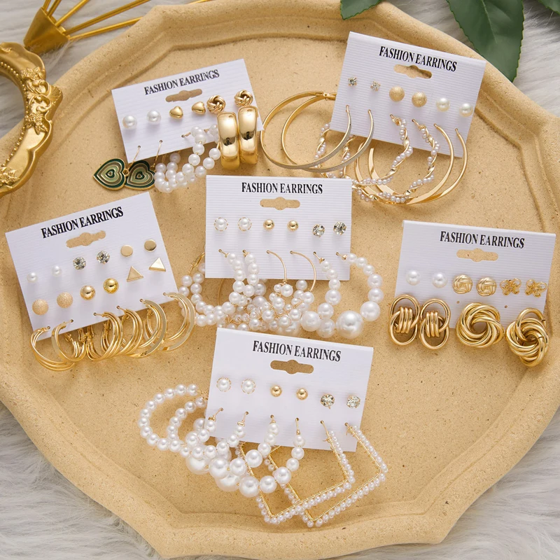 

Vintage Gold Color Geometric Earrings Set for Women Fashion Pearl Drop Earrings Trendy Set of Earrings Female Jewelry Gifts 2022