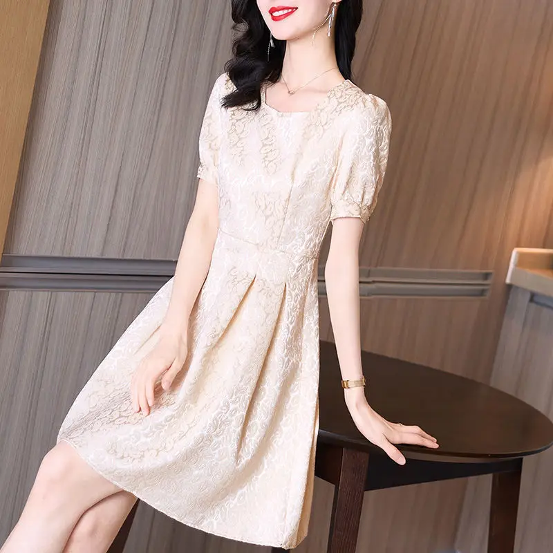 

Summer dress women clothing 2023 new French retro square neck bubble short-sleeved small waist short sleeve dress female tops