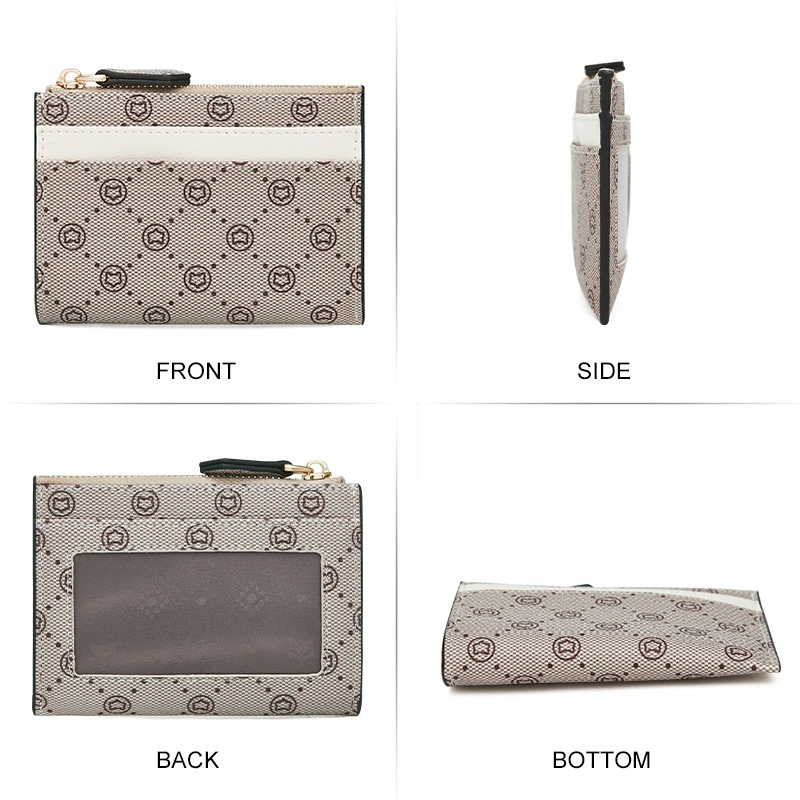 FOXER Female Monogram Coin Packet PVC Leather Card Holder Women Small Wallet Gifts For Lady Stylish Girl's Short Purse Key Cases