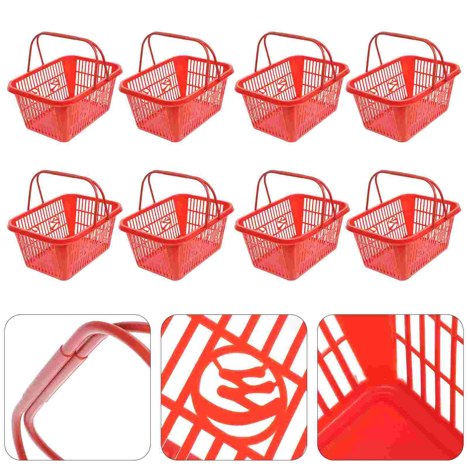 

8Pcs Fruit Baskets Fruits Vegetables Shopping Basket Grocery Play Basket Strawberry Baskets with Handle Red