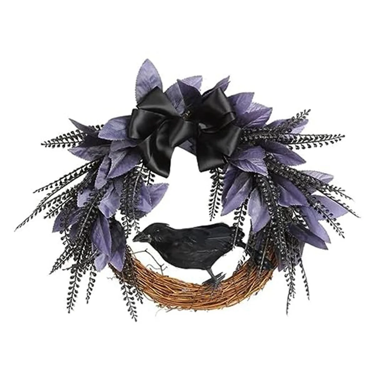 

Halloween Wreath for Front Door, Halloween Crow Wreath with Bow Tie for Halloween Decoraion Artificial Grapevine Wreath