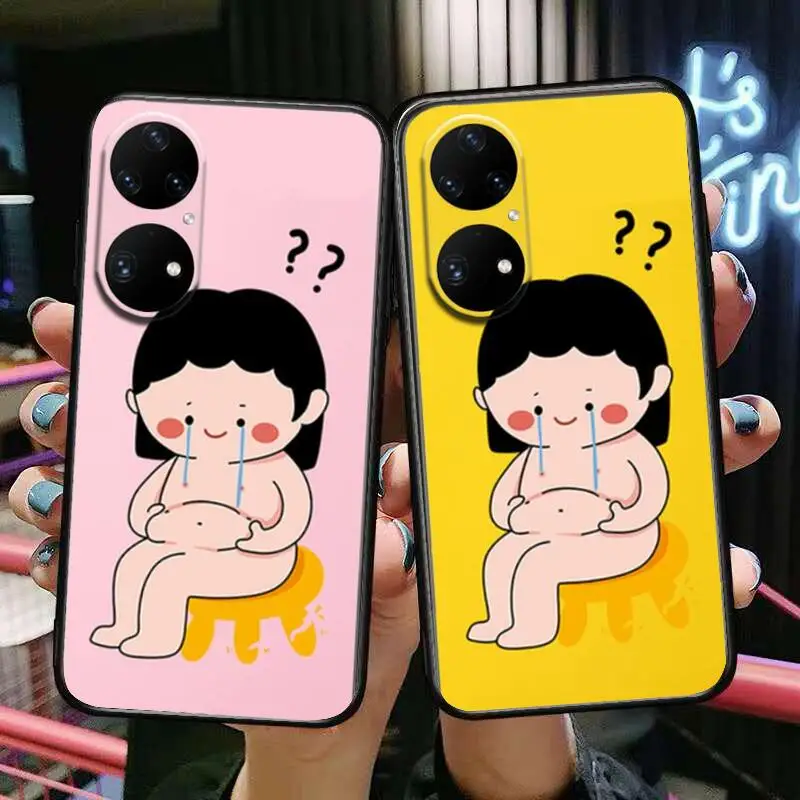 

Fat cute little girl Phone Case For Huawei p50 P40 p30 P20 10 9 8 Lite E Pro Plus Black Etui Coque Painting Hoesjes comic fas