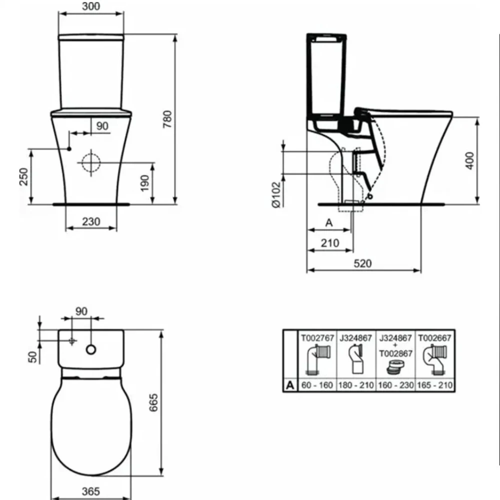 Напольный пристенный унитаз для монтажа с бачком Ideal Standard CONNECT AIR AquaBlade E009701