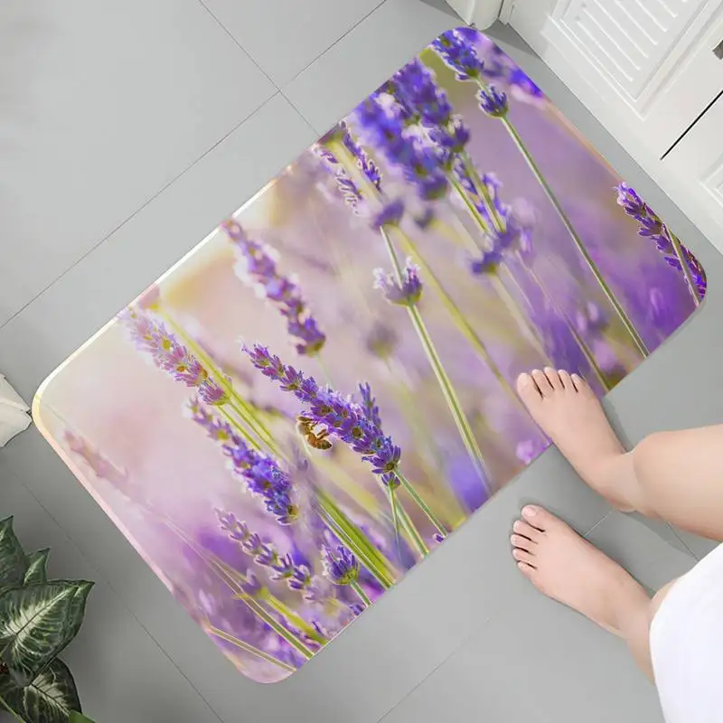 

Living Room Bedroom Carpet Soft Anti-slip Rug Hallway Floor Mats Anime Decoration Purple Flower Mat bedside Area Rugs Bath Mats