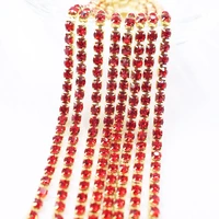 red chain 1meterpiece 19colors glass crystal rhinestone chain gold bottom sew on cup chains for diy garment bags decoration