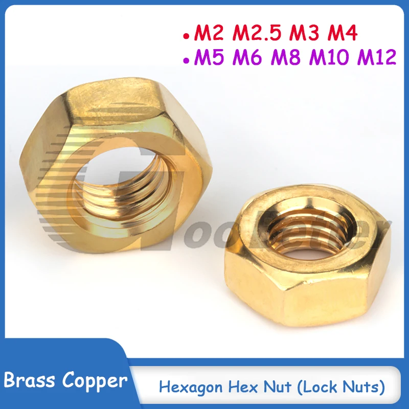 5/10/20pcs Brass Copper Hex Nut M2(2mm) M2.5(2.5mm) M3(3mm) M4(4mm) M5(5mm) M6(6mm) M8(8mm) M10(10mm) M12(12mm) Hexagon Nuts