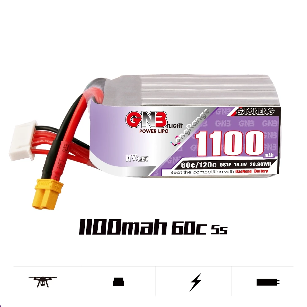 

Gaoneng GNB 1100mAh 5S 19.0V 60C LiPo Battery with XT30 Plug for Long Range FPV Racing Drone