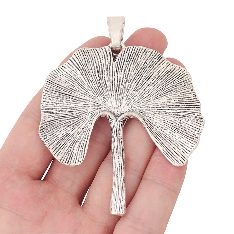 

2 x Silver Color Large Ginkgo Biloba Leaf Charms Pendants for Necklace Jewelry Making Findings 85x66mm