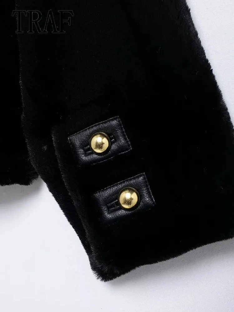 TRAF женские пушистые пальто осень-зима куртки с длинными рукавами новая верхняя