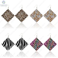 somesoor leopard fur seamless print wooden drop earrings black zebra cheetah animal skin designs women square dangle jewelry
