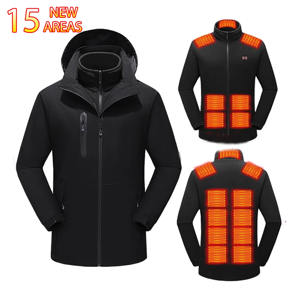 

New Heated Jacket 15 Areas Men Women Washed USB Heated Clothing Long Sleeve Hoodie Heating Jacket Winter Sports Ski Camping