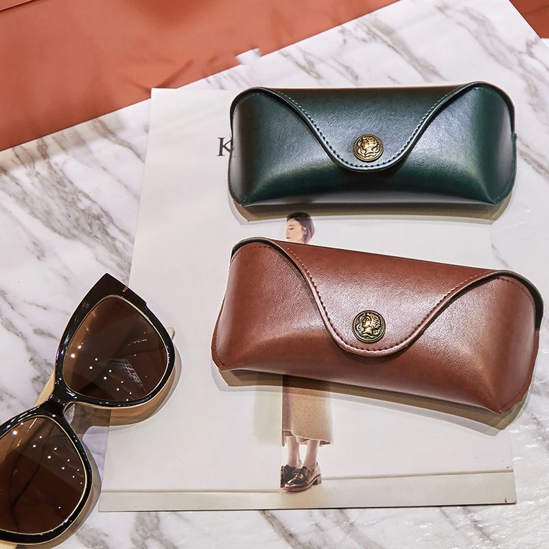 

Simple retro handmade PU soft bag leather advanced lightweight anti-stress glasses case