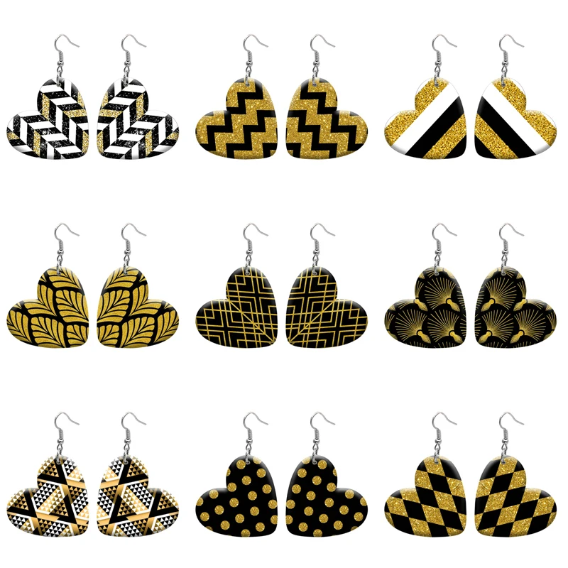 

Patchwork Pattern DIY Heart Resin Hook Earrings For Women Jewelry Y2K Piercing Ear Drop Dangle Accessories Gift For Girls R1520