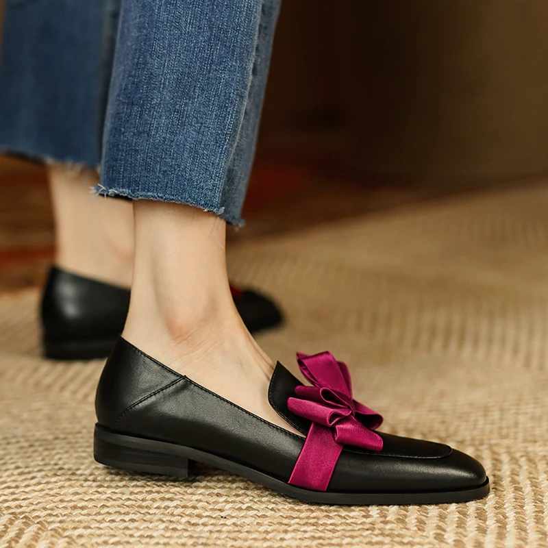 Туфли-лодочки женские из натуральной кожи милые туфли на среднем каблуке с