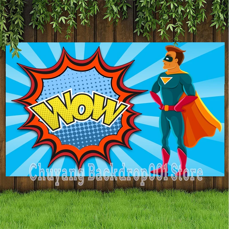 Wow Boom Super Heros Boy Girl Birthday Backdrop Photography Children Family Party Background Decor Baby Shower Banner Poster