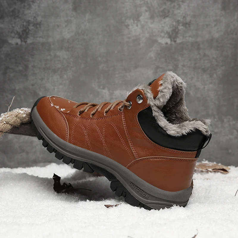 Winter Boots Men Plush Warm Lining Non-slip Cotton Hiking Shoes Unisex Aldult Outdoor Hard-wearing High Top Sneakers