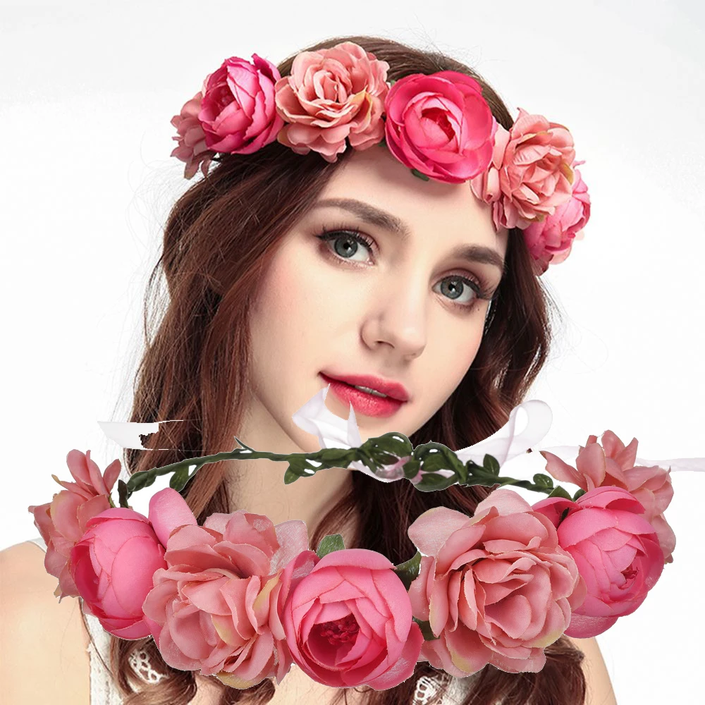 

Flower Wreath Headdress Women Bridal Wedding Tiaras Head Bands Floral Bridesmaid Headband Garland Girls Hair Accessories