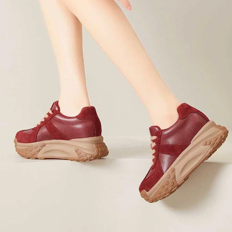 Женские массивные кроссовки из натуральной кожи 7 см лоферы разного цвета на