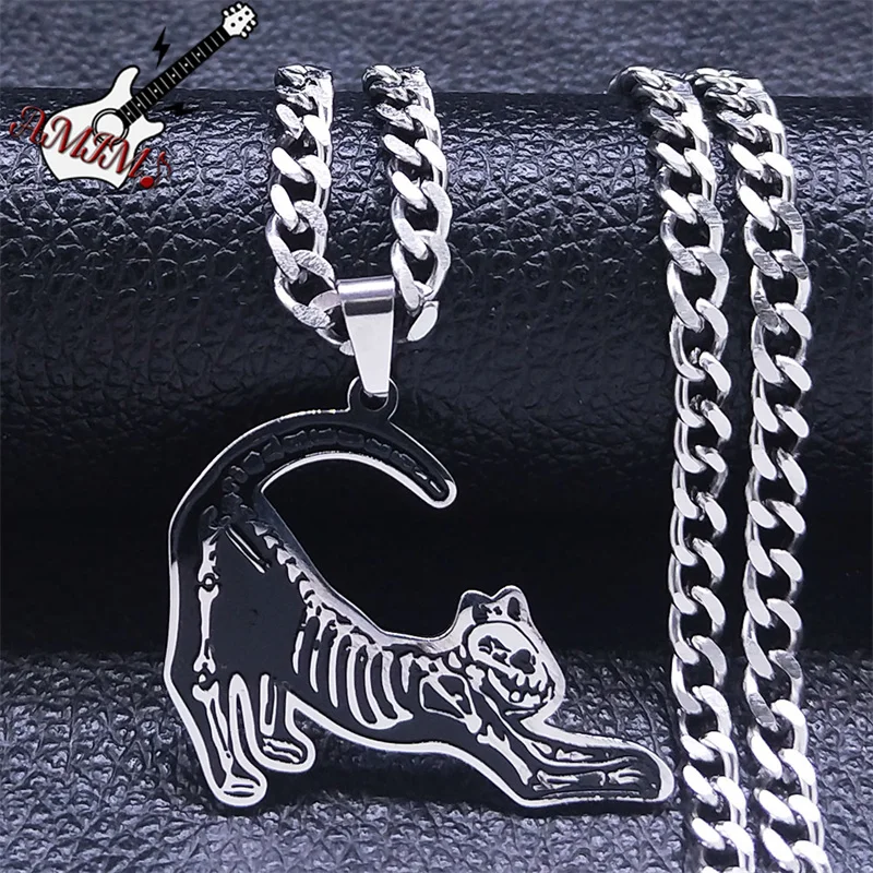 

Gothic Cat Rib Cage Skeleton Pendant Necklace Stainless Steel Animal Skull Necklaces Punk Grunge Jewelry collares N3206S06