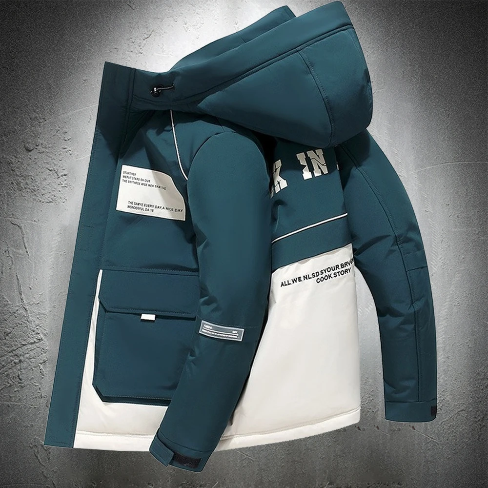 Autumn Winter Jacket Men With Hood Cotton Padded Parka Jacket Men Korean Fashion Streetwear Thick&Warm Casual Coats 2021