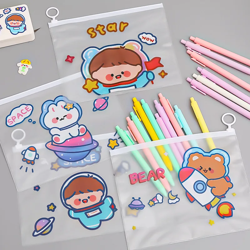 

4 pcs/set Cartoon Astronaut Transparent File Bag Pencil Case Pocket Folders Filing Products Document Zipper Bag School Supplies