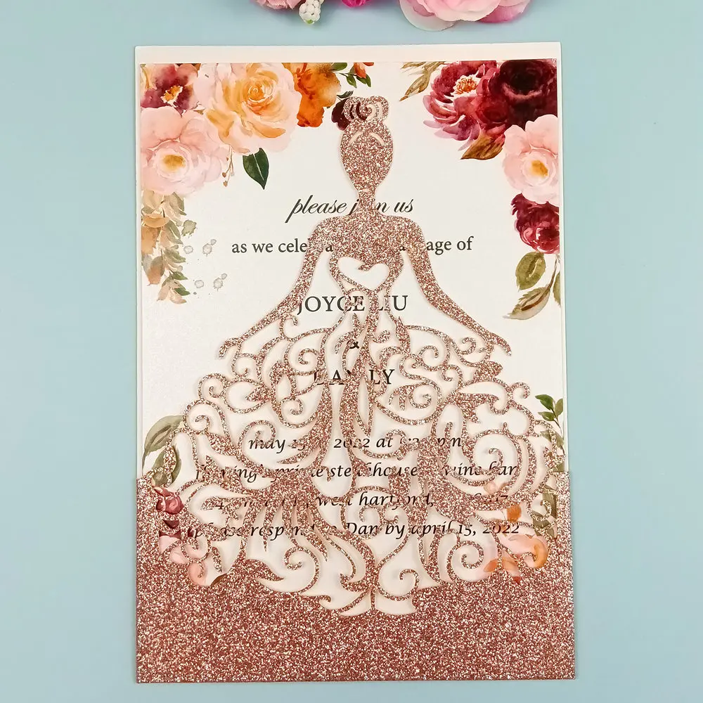 Лазерные пригласительные открытки с золотым блеском