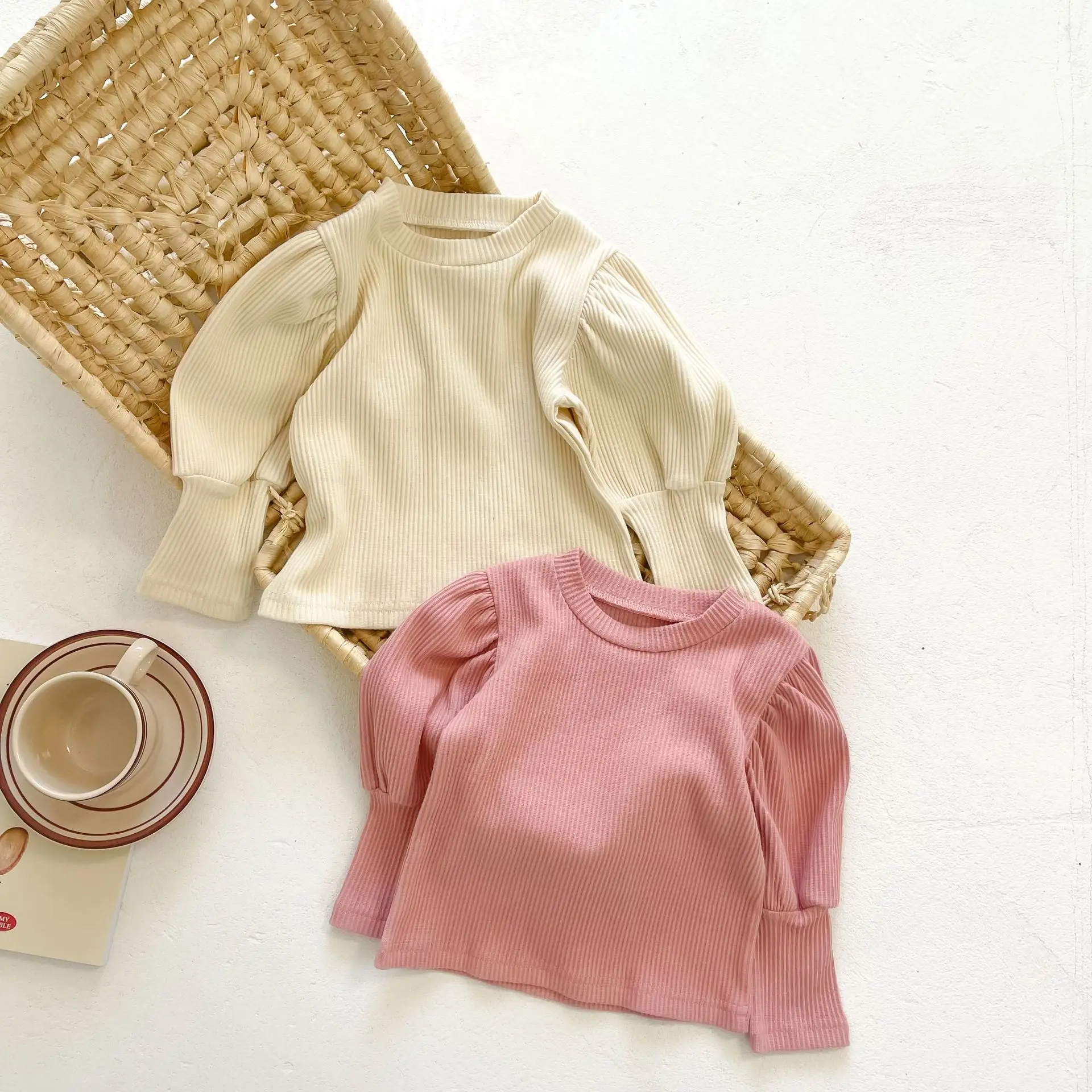 

Хлопковые детские футболки с длинным рукавом, однотонные топы для младенцев, Детская футболка с круглым вырезом, весенне-Осенние эластичны...