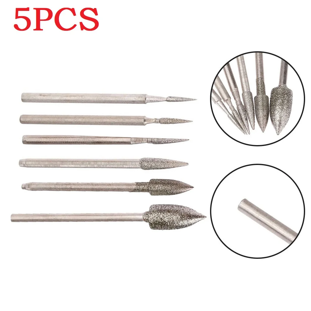 

5Pcs 2.35mm Shank Electroplating Diamond Grinding Head 1/1.5/2/3/4/6mm Polished Needle Jade Stone Carving Engraving Tool