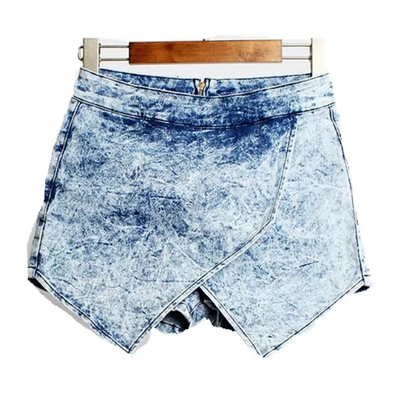 2021 Women Summer Casual Sexy High Waist Denim Shorts with Zipper Female Large Size Patchwork Overlapping Irregular Short Jeans