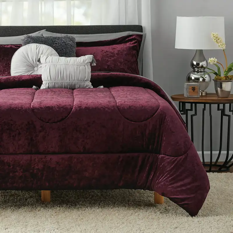

Purple Velvet 10 Piece Bed in a Bag Comforter Set With Sheets, For Adults