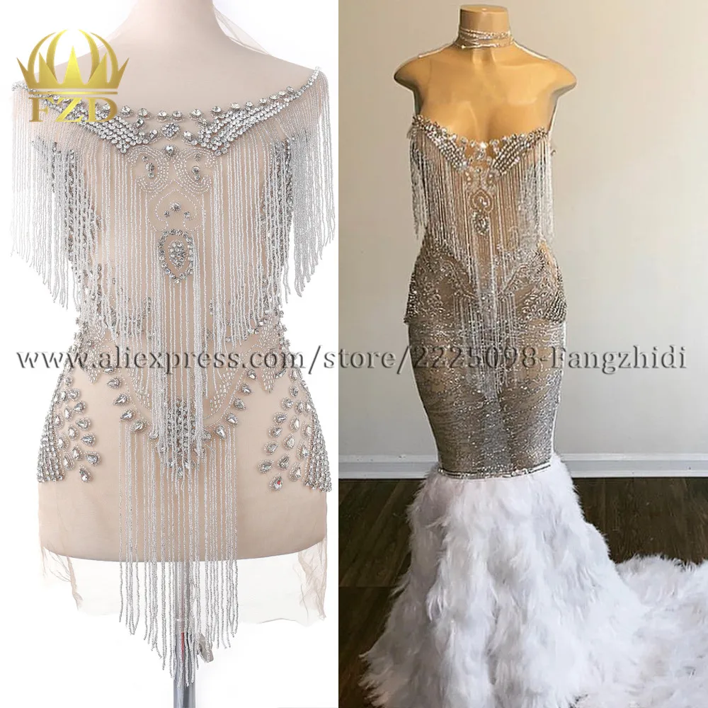 FZD 1 Piece Handmade Sew on Rhinestone Applique Custom Patch Rhinestones for Dress Sequin Patches Wedding Evening Night Dress