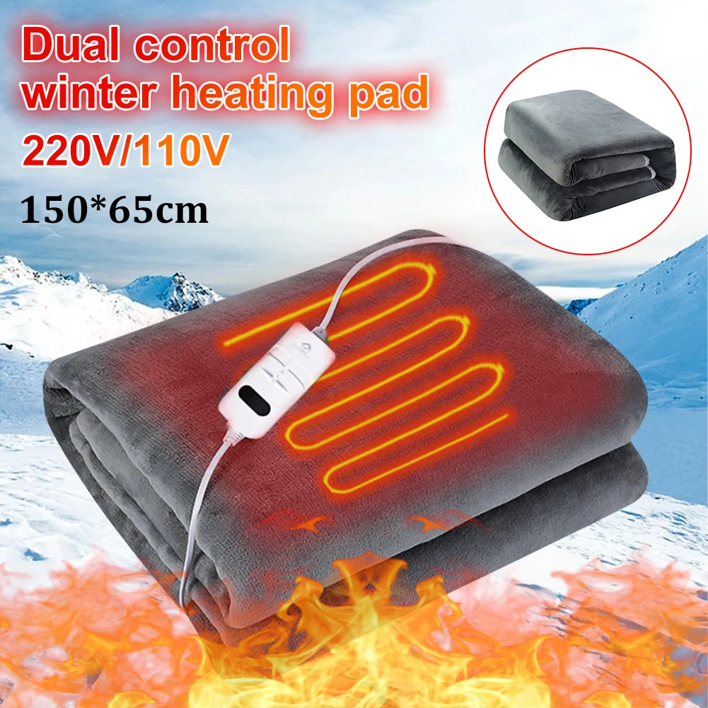

150x65cm Electric Blanket 220V/110V Heated Throw Blanket Flannel Blanket Mattress 2 Heat Settings with Switch Winter Body Warmer