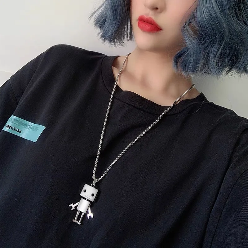 

Hip-Hop Titanium Steel Robot Necklace Female Personality Fashion Couple Pendant All-Match Men's Spaceman Street Sweater Chain