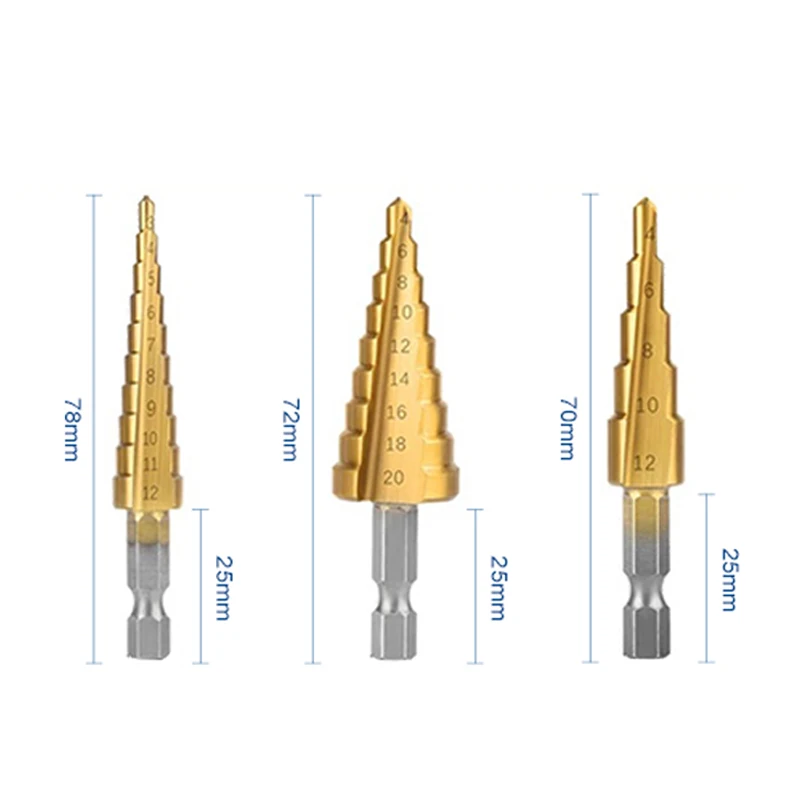 Набор ступенчатых сверл быстрорежущая сталь с титановым покрытием для дерева и