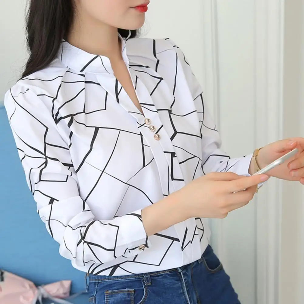 

Workwear Lightweight Fashion Irregular Geometry Print Shirt Blouse Streetwear