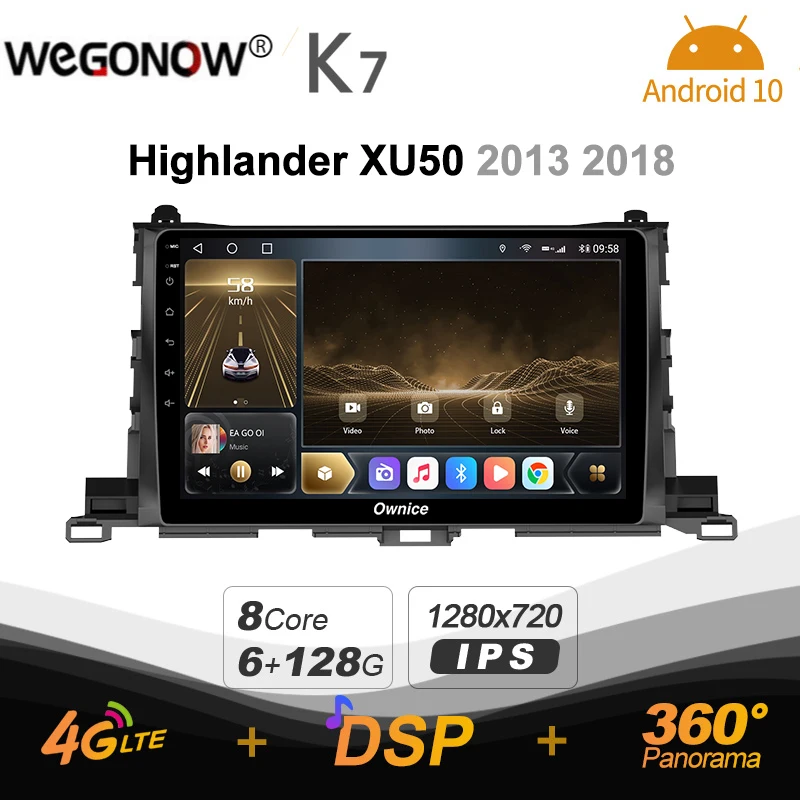 

Автомагнитола Ownice K7 на Android 10,0 для Toyota Highlander XU50, 2013, 2018, GPS, 6 + 128 ГБ, коаксиальный, HDMI, 4G, LTE