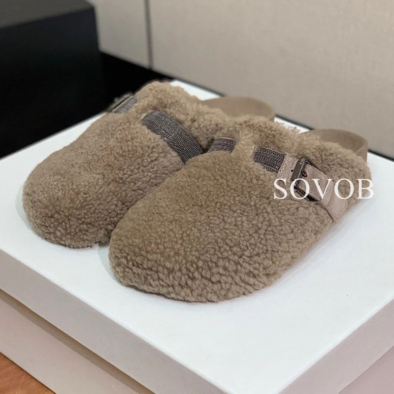 Весенне-осенние декоративные тапочки на плоской подошве с бисером женские сабо