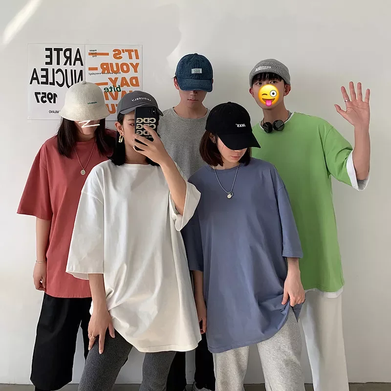 

Cotton Five Half Sleeve Men's Women Summer T-shirt Loose Short-sleeved Casual Basic Shirt O Neck Solid Color