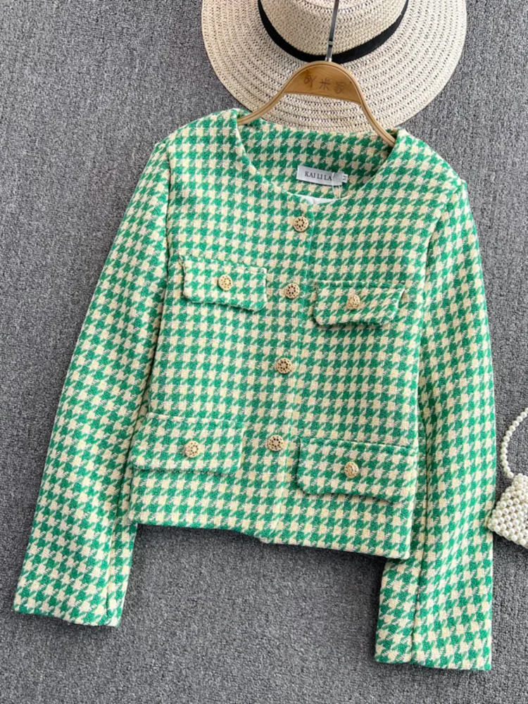 

High Quality Small Fragrance Woolen Tweed Jacket Coat Women Fall Winter French Vintage Luxury Plaid Short Tops Casaco Outwear