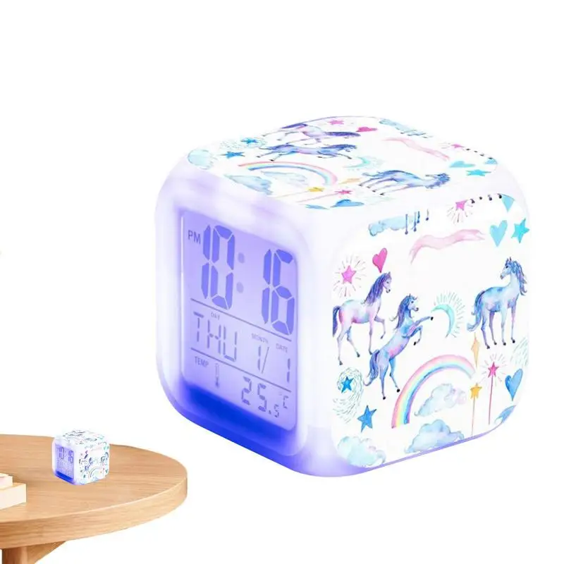 Children Multiple Colors Changing Digital Desk Clocks Night Light Cube Clock Kids Birthday Gifts
