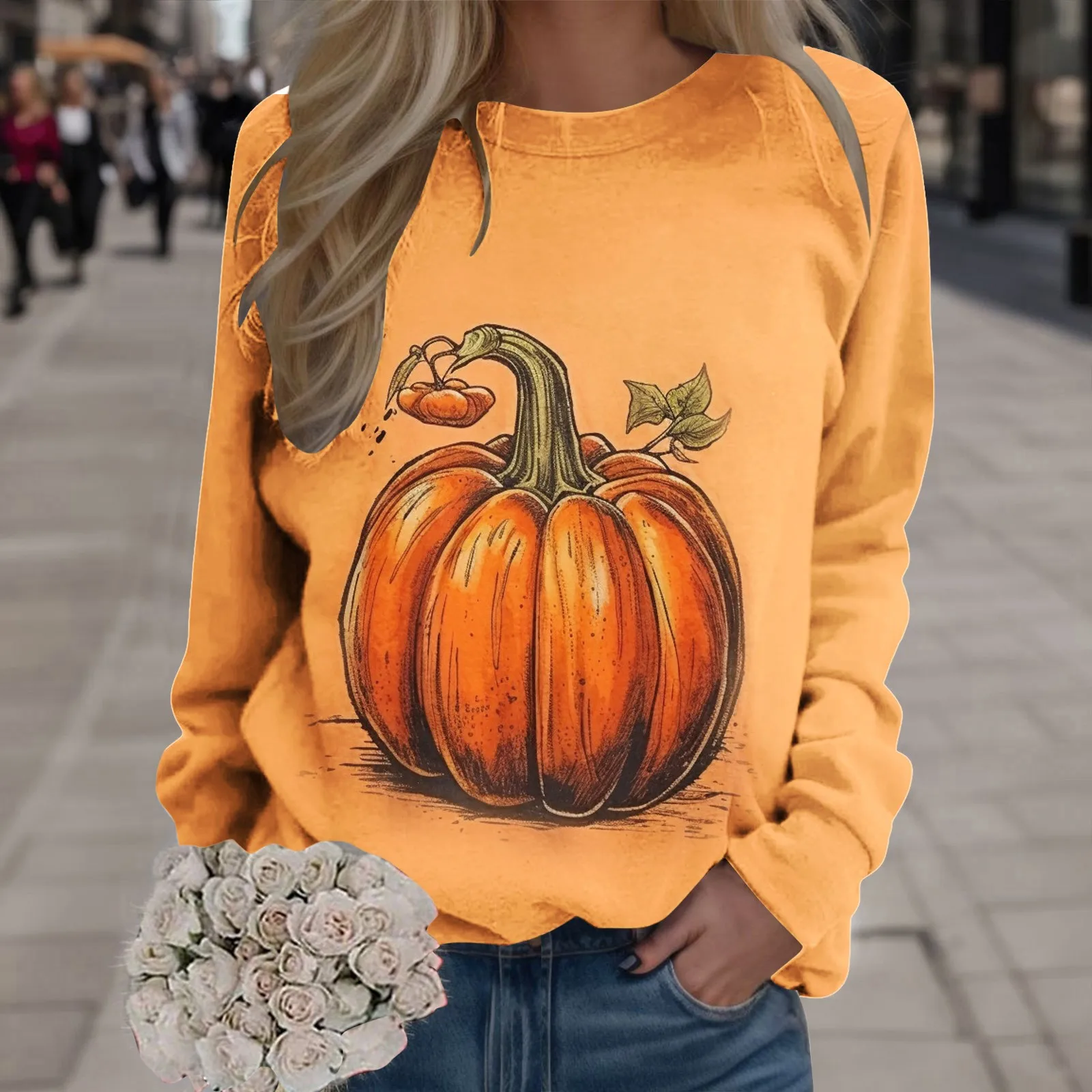 

2023 Halloween Printed Hoodies For Women Oversize Solid Color O-Neck Hoodless Sweatshirts Graffiti Long-Sleeve Pullover Clothing