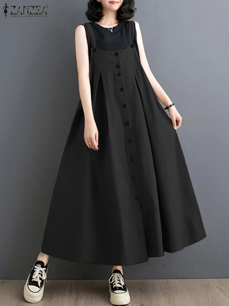 Летний элегантный комбинезон платье ZANZEA женский сарафан без рукавов винтажный